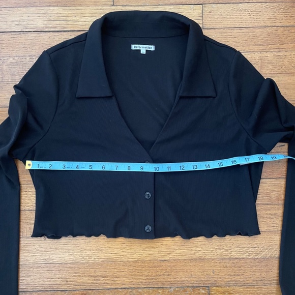 Reformation Women's Cropped Top Collared Button Front Ribbed Sz L - Picture 4 of 7